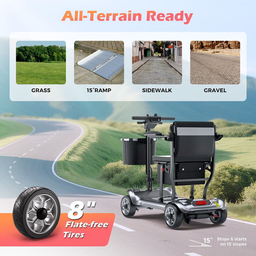 Lightweight Mobility Scooter for Seniors & Adults - Cruise & Airport Approved, 43lb Foldable Portable Motorized Scooters with Removable Lithium Battery for 12.4 Miles Travel, 300lb Capacity, Red