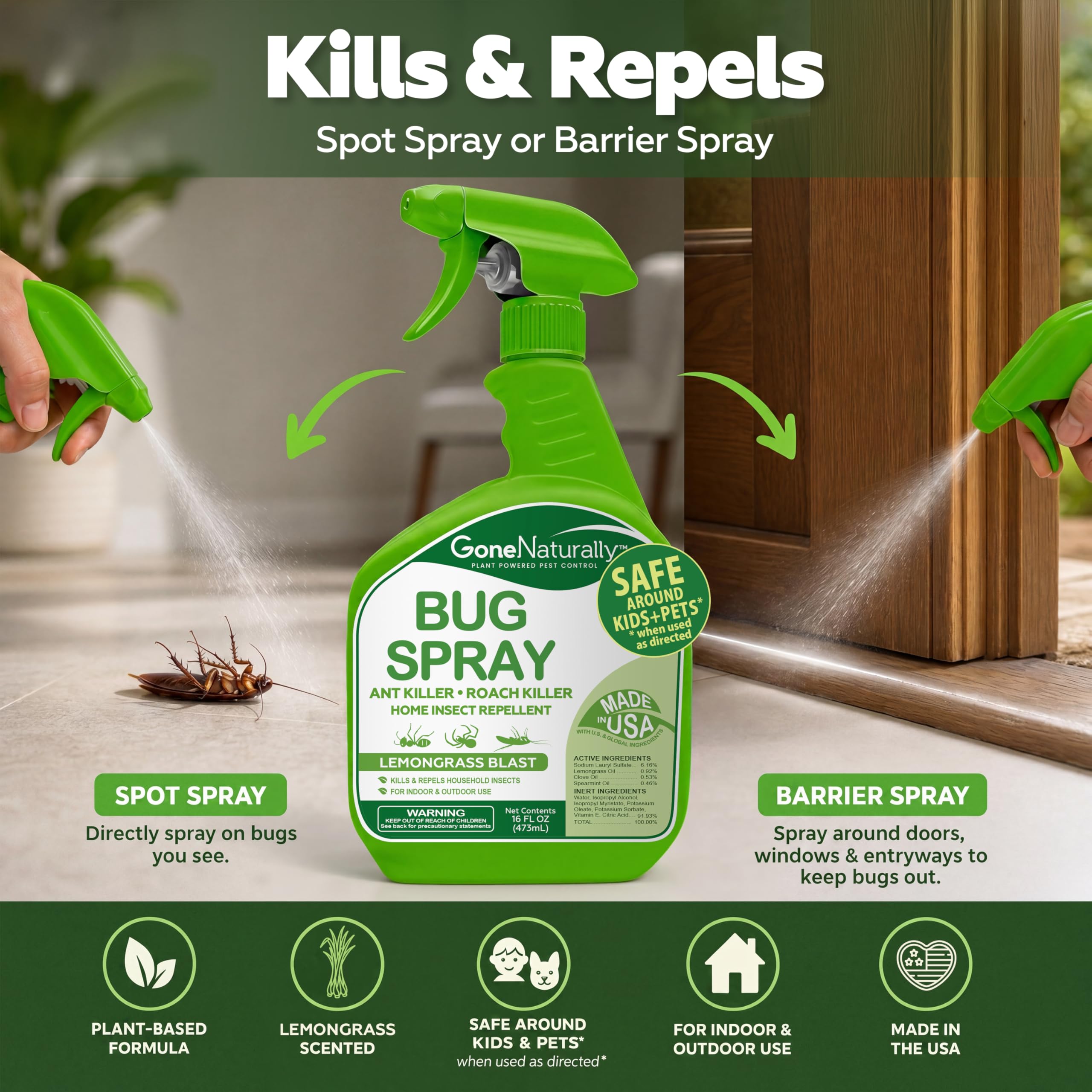 Peppermint Oil Spray for Bugs– Extra Strong Insect Repellent & Bug Spray for Home– Kills & Repels Ants, Roaches, Spiders & More– Safe Around Kids & Pets– Indoor & Outdoor Use (16oz)