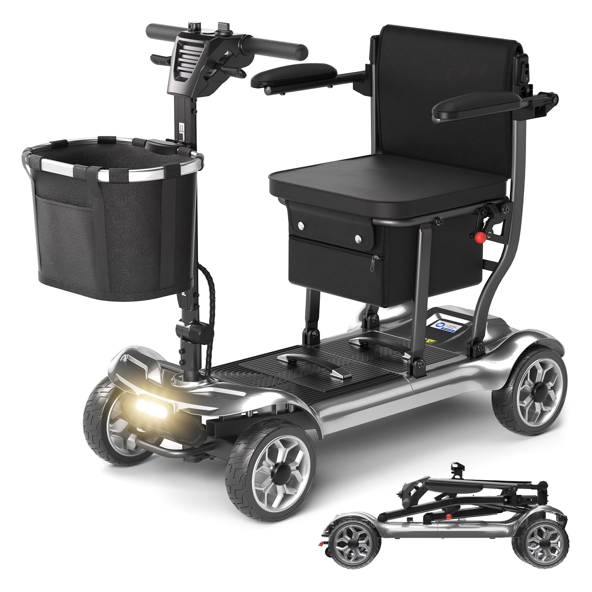 Lightweight Mobility Scooter for Seniors & Adults - Cruise & Airport Approved, 43lb Foldable Portable Motorized Scooters with Removable Lithium Battery for 12.4 Miles Travel, 300lb Capacity, Red