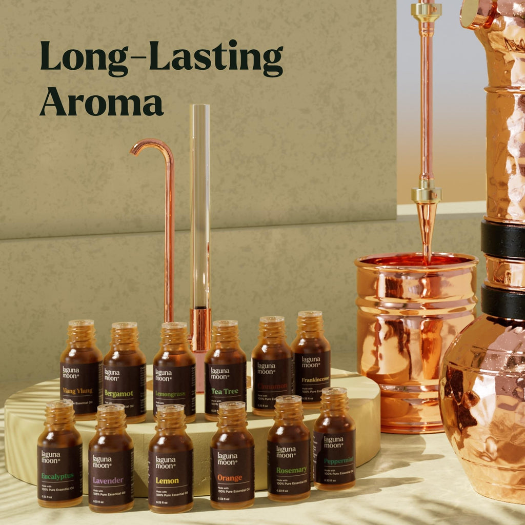 Lagunamoon Essential Oils Aromatherapy Set - 6 Oils for Diffusers, Home Care, Candle Making Scents, Fragrance, Humidifiers, Gifts - Peppermint, Tea Tree, Lavender, Eucalyptus, Orange (10mL)