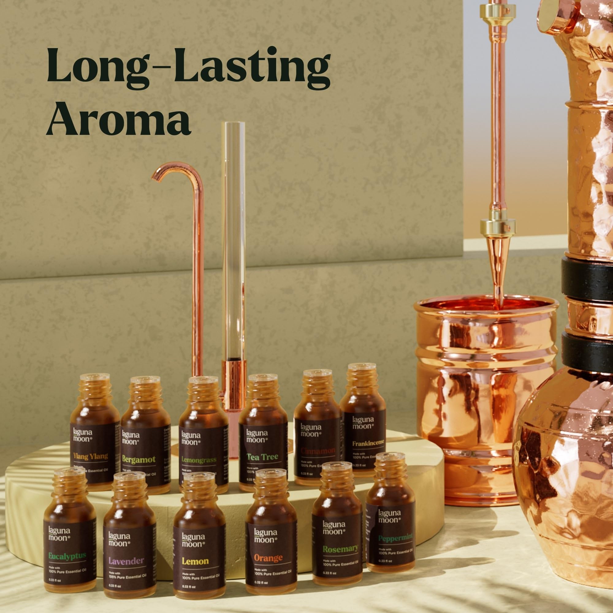 Lagunamoon Essential Oils Aromatherapy Set - 6 Oils for Diffusers, Home Care, Candle Making Scents, Fragrance, Humidifiers, Gifts - Peppermint, Tea Tree, Lavender, Eucalyptus, Orange (10mL)