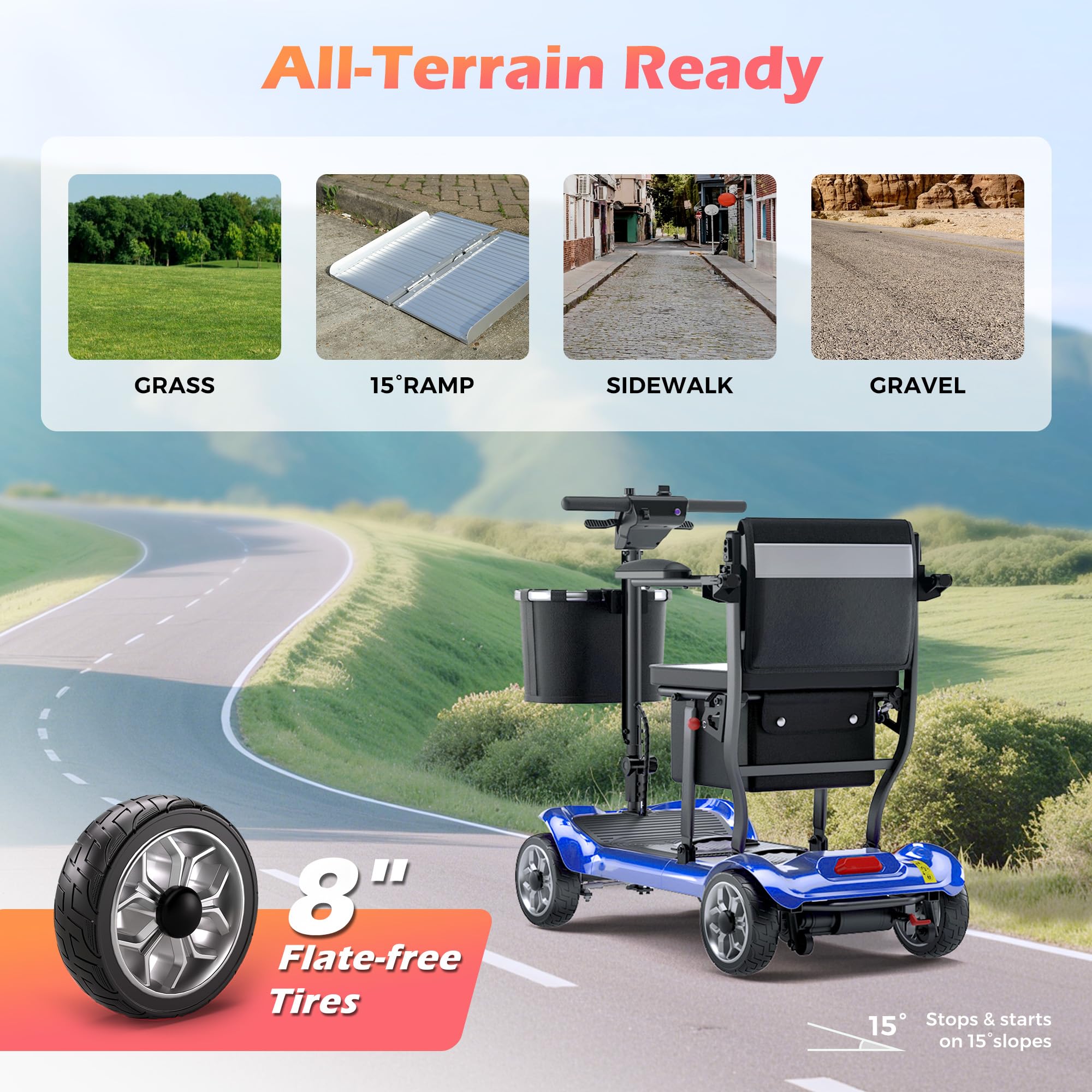 Lightweight Mobility Scooter for Seniors & Adults - Cruise & Airport Approved, 43lb Foldable Portable Motorized Scooters with Removable Lithium Battery for 12.4 Miles Travel, 300lb Capacity, Red