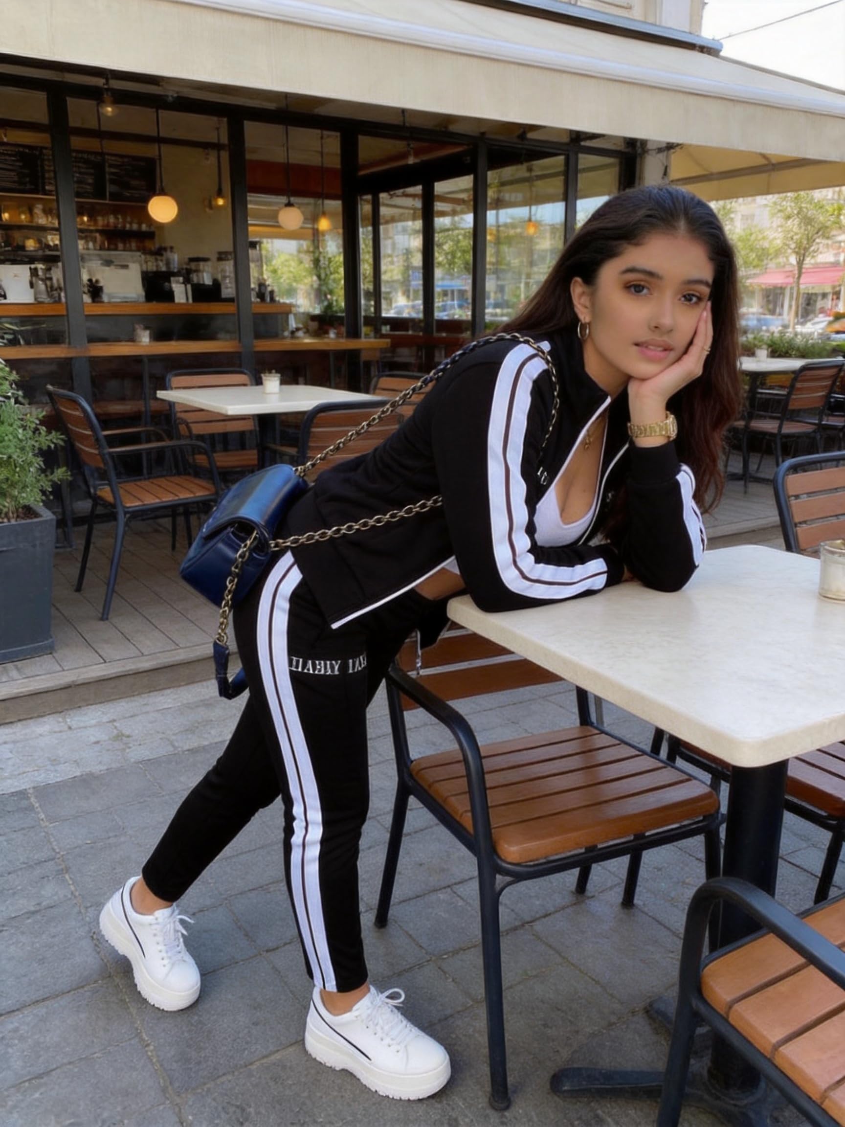 Women's 2 Piece Track Suits with Pockets,Full Zip Striped Sweatsuits Set,Jogging Sets Activewear with Jogger Pants S-XXL
