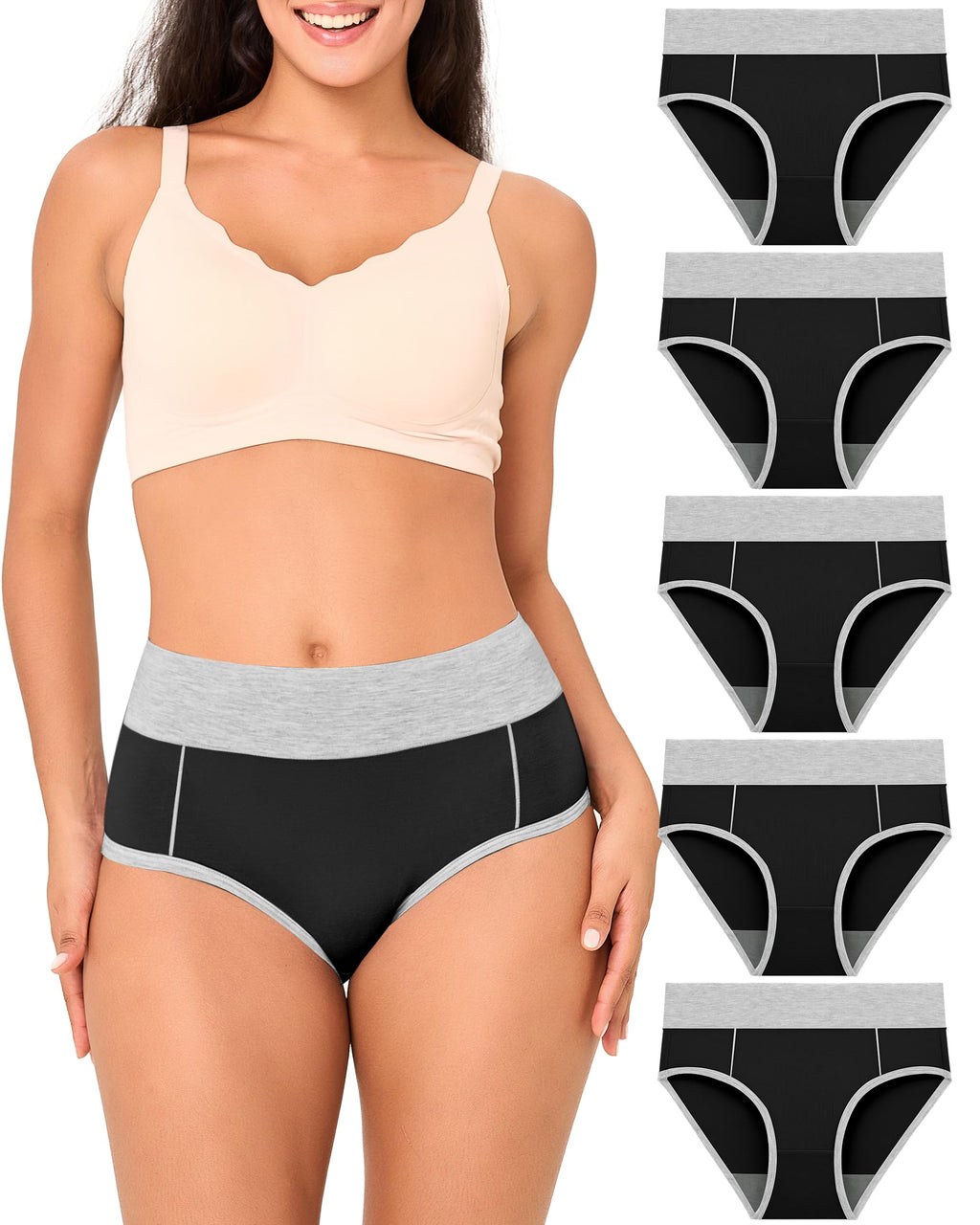 BAMBOO COOL Women's Underwear High Waisted Briefs Full Coverage Soft and Breathable Panties, 5-Pack