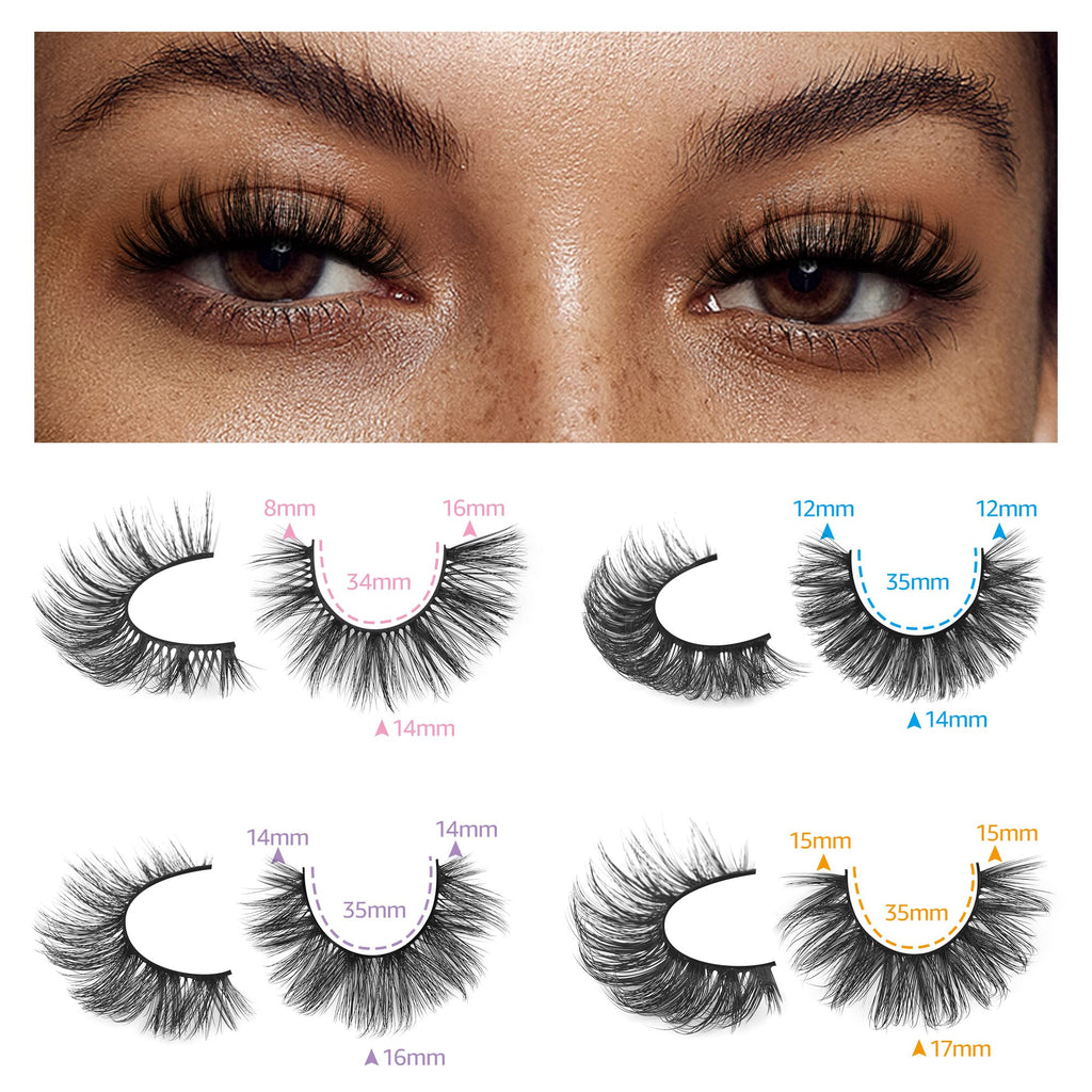 Mink Lashes Fluffy False Eyelashes Natural Look 14-17mm Cat Eye Lashes Pack, 5D Wispy Curly Fake Lashes by TNFVLONEINS - 21 Pairs 3 Styles