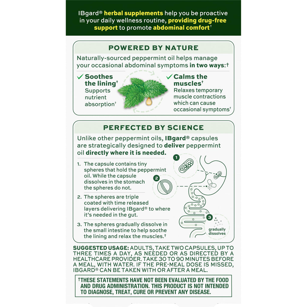 IBgard Gut Health Supplement, Peppermint Oil Capsules for Abdominal Comfort, 48 Capsules