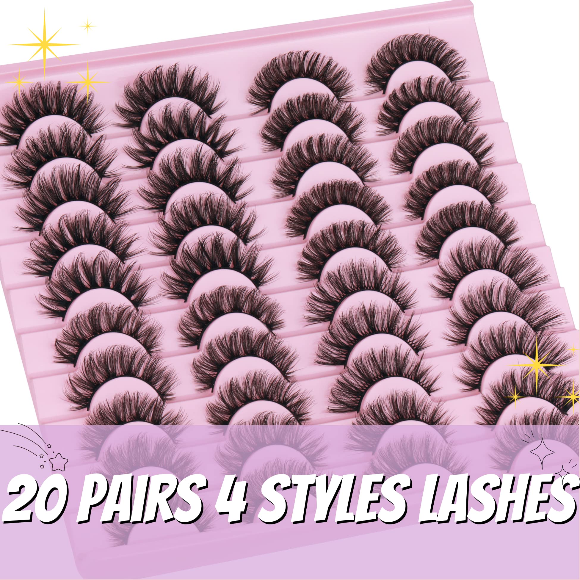 Mink Lashes Fluffy False Eyelashes Natural Look 14-17mm Cat Eye Lashes Pack, 5D Wispy Curly Fake Lashes by TNFVLONEINS - 21 Pairs 3 Styles