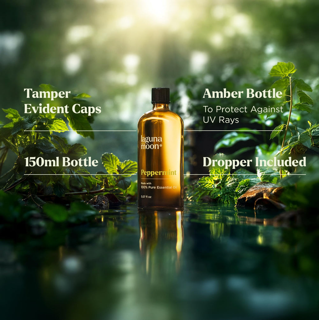 Lagunamoon Essential Oils Aromatherapy Set - 6 Oils for Diffusers, Home Care, Candle Making Scents, Fragrance, Humidifiers, Gifts - Peppermint, Tea Tree, Lavender, Eucalyptus, Orange (10mL)