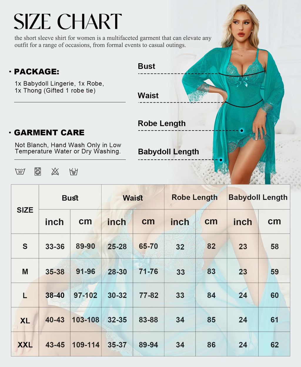 RSLOVE Women Sexy Lingerie Set 3 Piece Babydoll & Lace Kimono Robe Strap Chemise Sleepwear Mesh Nightgown