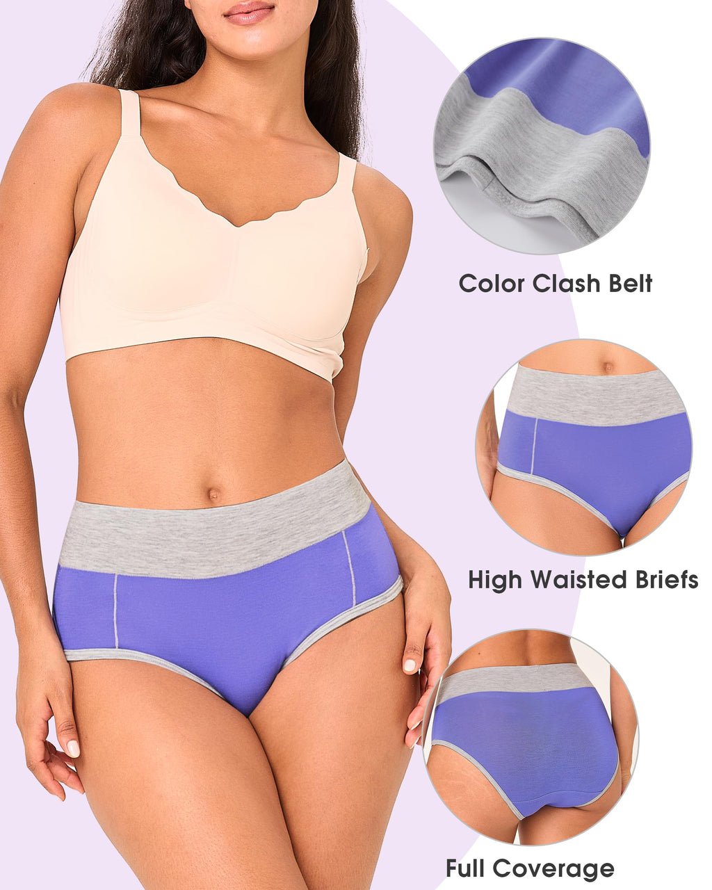 BAMBOO COOL Women's Underwear High Waisted Briefs Full Coverage Soft and Breathable Panties, 5-Pack