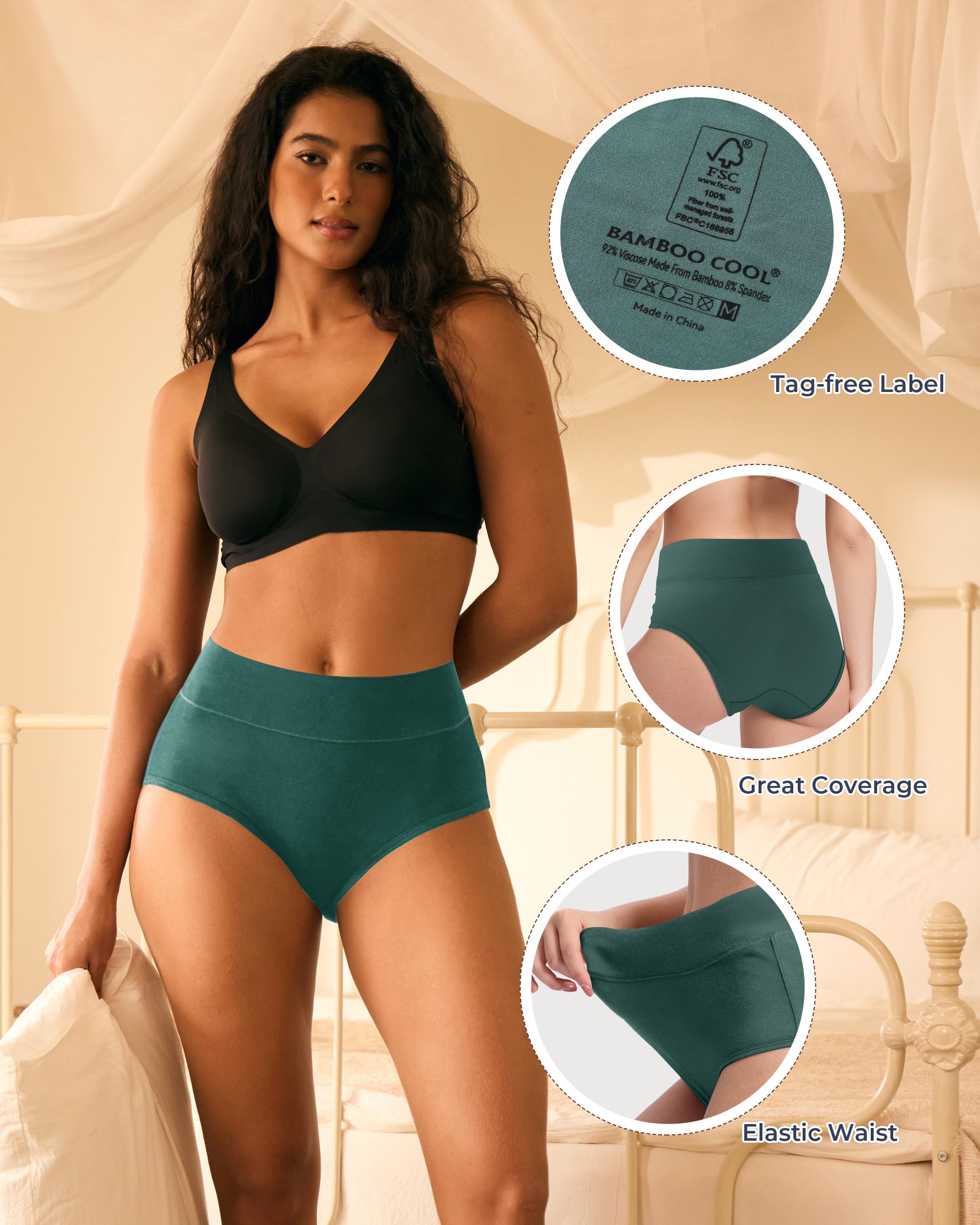 BAMBOO COOL Women's Underwear High Waisted Briefs Full Coverage Soft and Breathable Panties, 5-Pack
