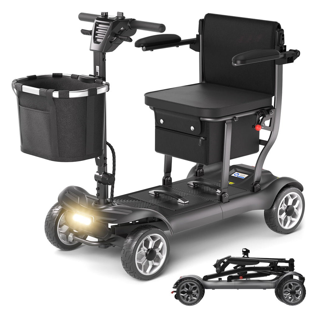 Lightweight Mobility Scooter for Seniors & Adults - Cruise & Airport Approved, 43lb Foldable Portable Motorized Scooters with Removable Lithium Battery for 12.4 Miles Travel, 300lb Capacity, Red