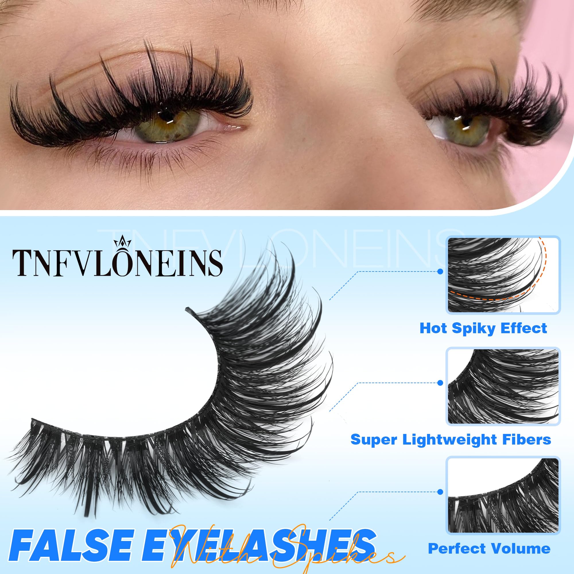 Mink Lashes Fluffy False Eyelashes Natural Look 14-17mm Cat Eye Lashes Pack, 5D Wispy Curly Fake Lashes by TNFVLONEINS - 21 Pairs 3 Styles