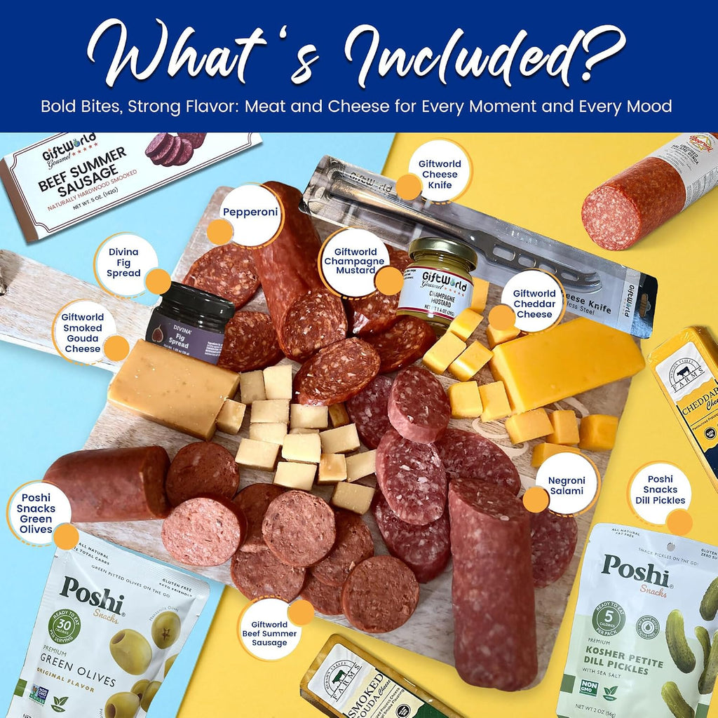 Charcuterie Food Items, Meat and Cheese Gift Basket Bundle – Salami, Summer Sausage - Charcuterie Board Food Gifts for Men - Father's Day, Mother's Day, Easter, House Warming, Care Package