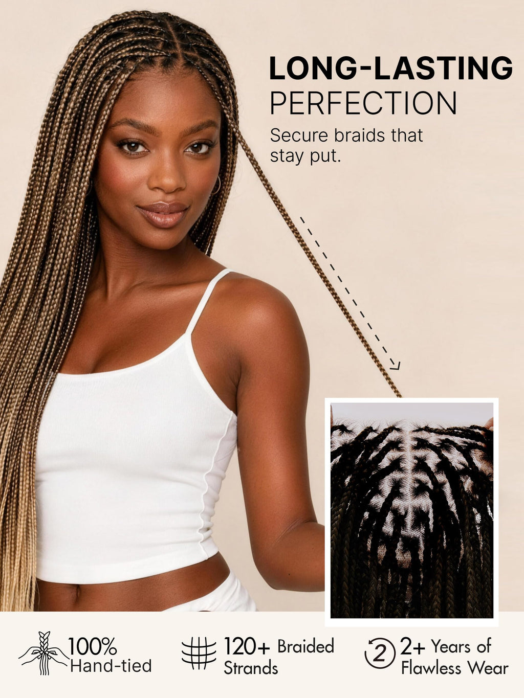 LUVME HAIR Full Lace 26 Inch Braided Wig OwnScalp™ Salon-Level 200% Density | Nautral Bleached Knots Human Hair Blended Synthetic Braids with a Natural Real Scalp Look Full HD Lace Knotless Box Braid Wig