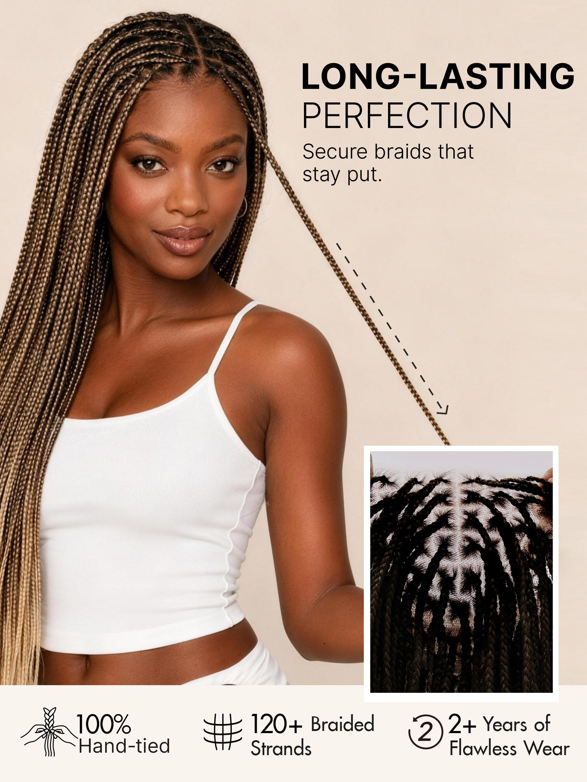 LUVME HAIR Full Lace 26 Inch Braided Wig OwnScalp™ Salon-Level 200% Density | Nautral Bleached Knots Human Hair Blended Synthetic Braids with a Natural Real Scalp Look Full HD Lace Knotless Box Braid Wig