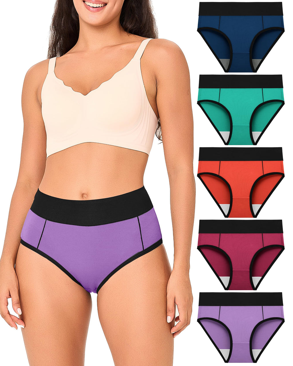 BAMBOO COOL Women's Underwear High Waisted Briefs Full Coverage Soft and Breathable Panties, 5-Pack