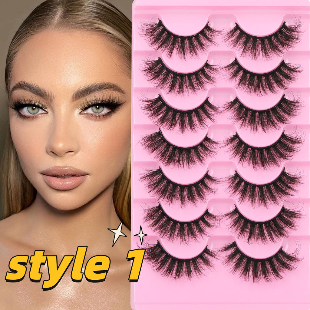 Mink Lashes Fluffy False Eyelashes Natural Look 14-17mm Cat Eye Lashes Pack, 5D Wispy Curly Fake Lashes by TNFVLONEINS - 21 Pairs 3 Styles