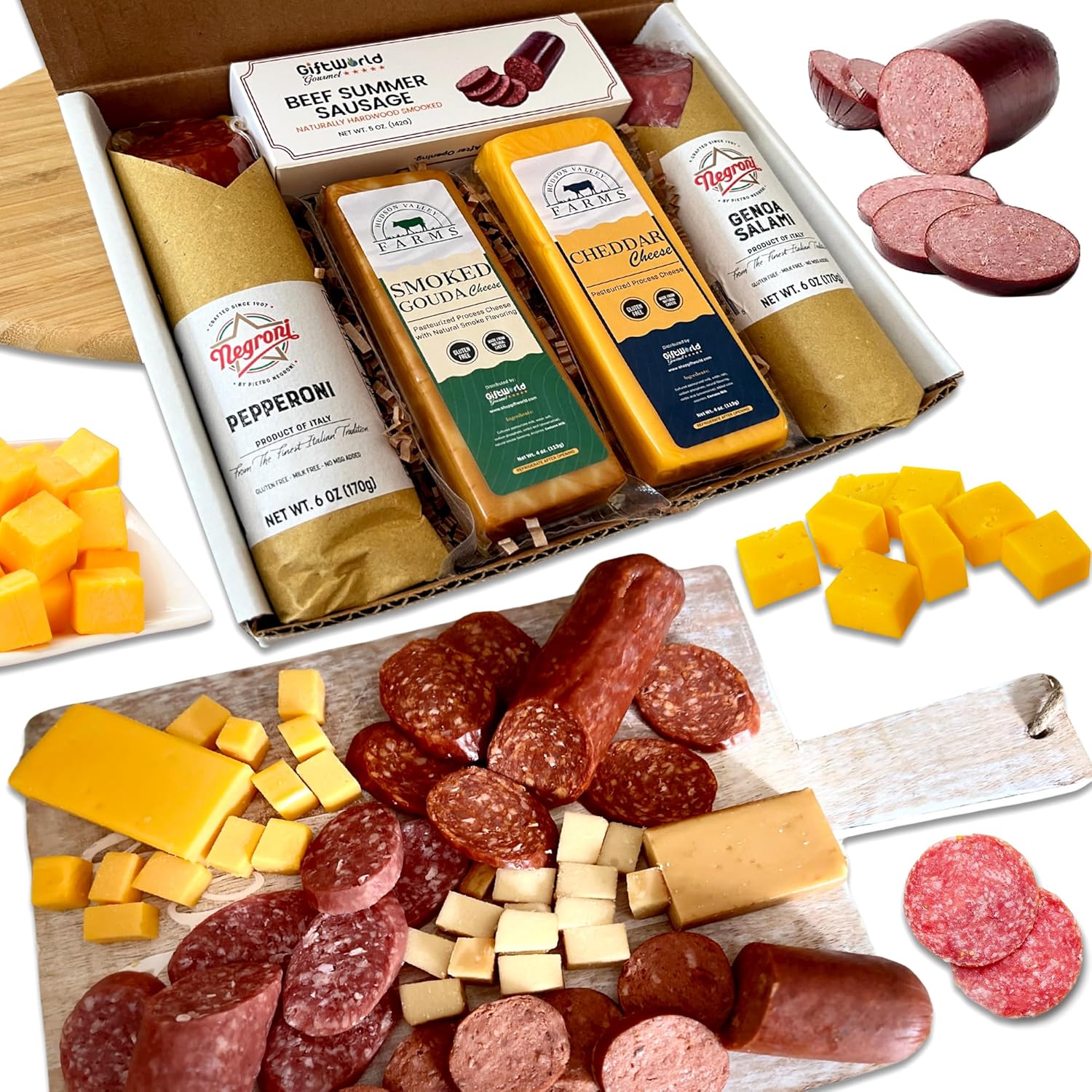 Charcuterie Food Items, Meat and Cheese Gift Basket Bundle – Salami, Summer Sausage - Charcuterie Board Food Gifts for Men - Father's Day, Mother's Day, Easter, House Warming, Care Package