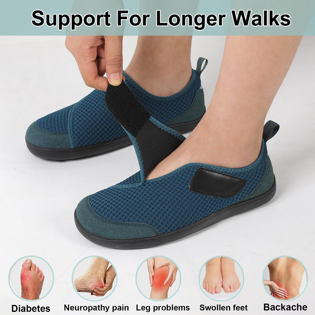 LeIsfIt Mens Wide Diabetic Shoes Adjustable Barefoot Walking Shoes Breathable Zero Drop Sneakers for Wide Width Arthritis Edema Feet