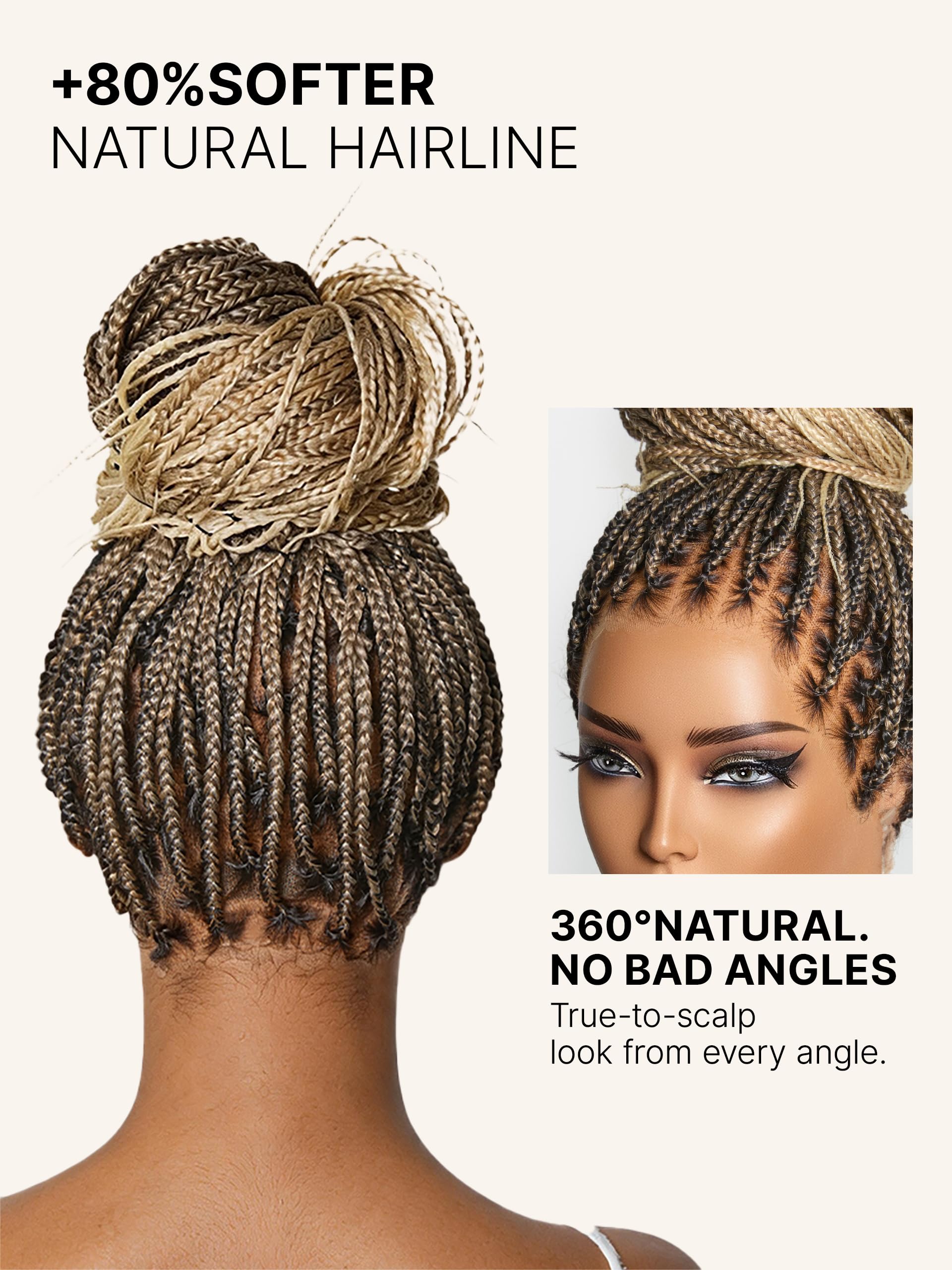 LUVME HAIR Full Lace 26 Inch Braided Wig OwnScalp™ Salon-Level 200% Density | Nautral Bleached Knots Human Hair Blended Synthetic Braids with a Natural Real Scalp Look Full HD Lace Knotless Box Braid Wig