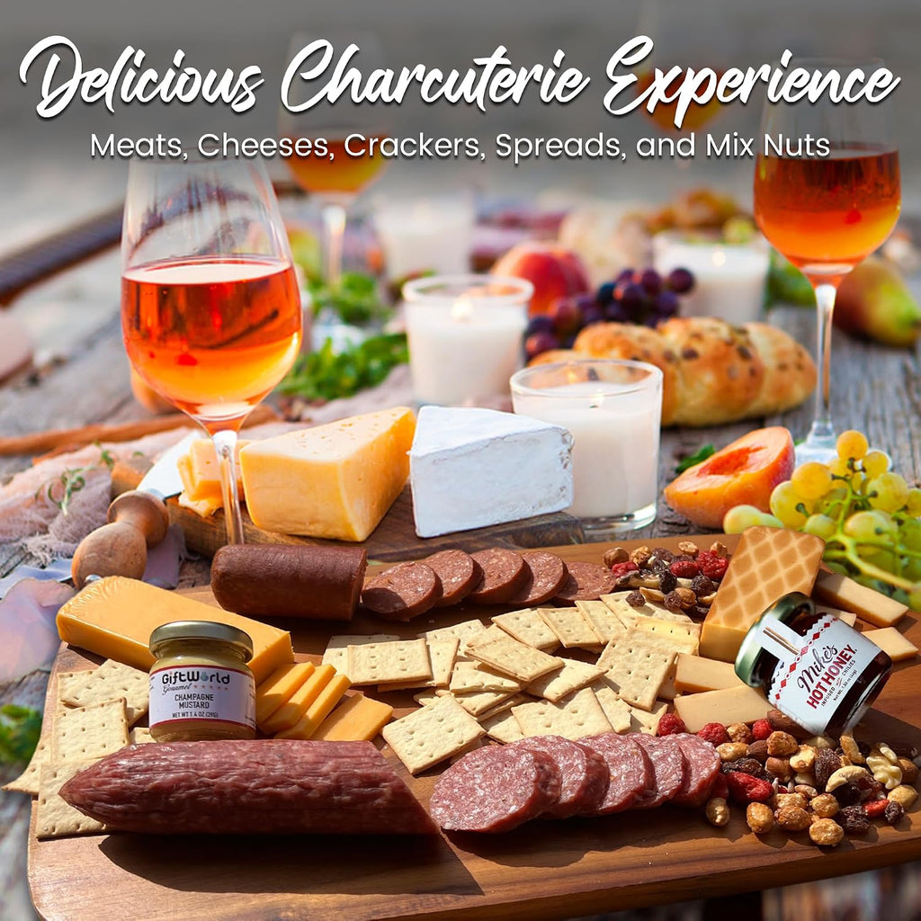 Charcuterie Meat and Cheese Gift Basket, Charcuterie Board Food Items, Food Gifts for Men, Meat Sampler For Men, Tailgating, Business, Congratulations, Care Packages, Thanksgiving and Christmas Gift (8-item Bundle)
