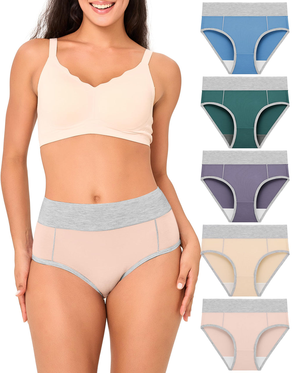 BAMBOO COOL Women's Underwear High Waisted Briefs Full Coverage Soft and Breathable Panties, 5-Pack