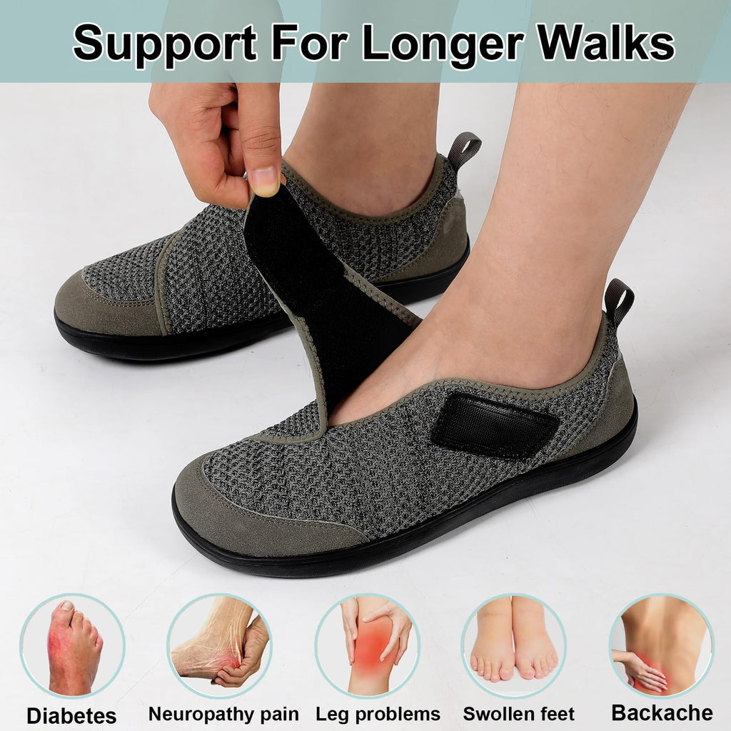 LeIsfIt Mens Wide Diabetic Shoes Adjustable Barefoot Walking Shoes Breathable Zero Drop Sneakers for Wide Width Arthritis Edema Feet