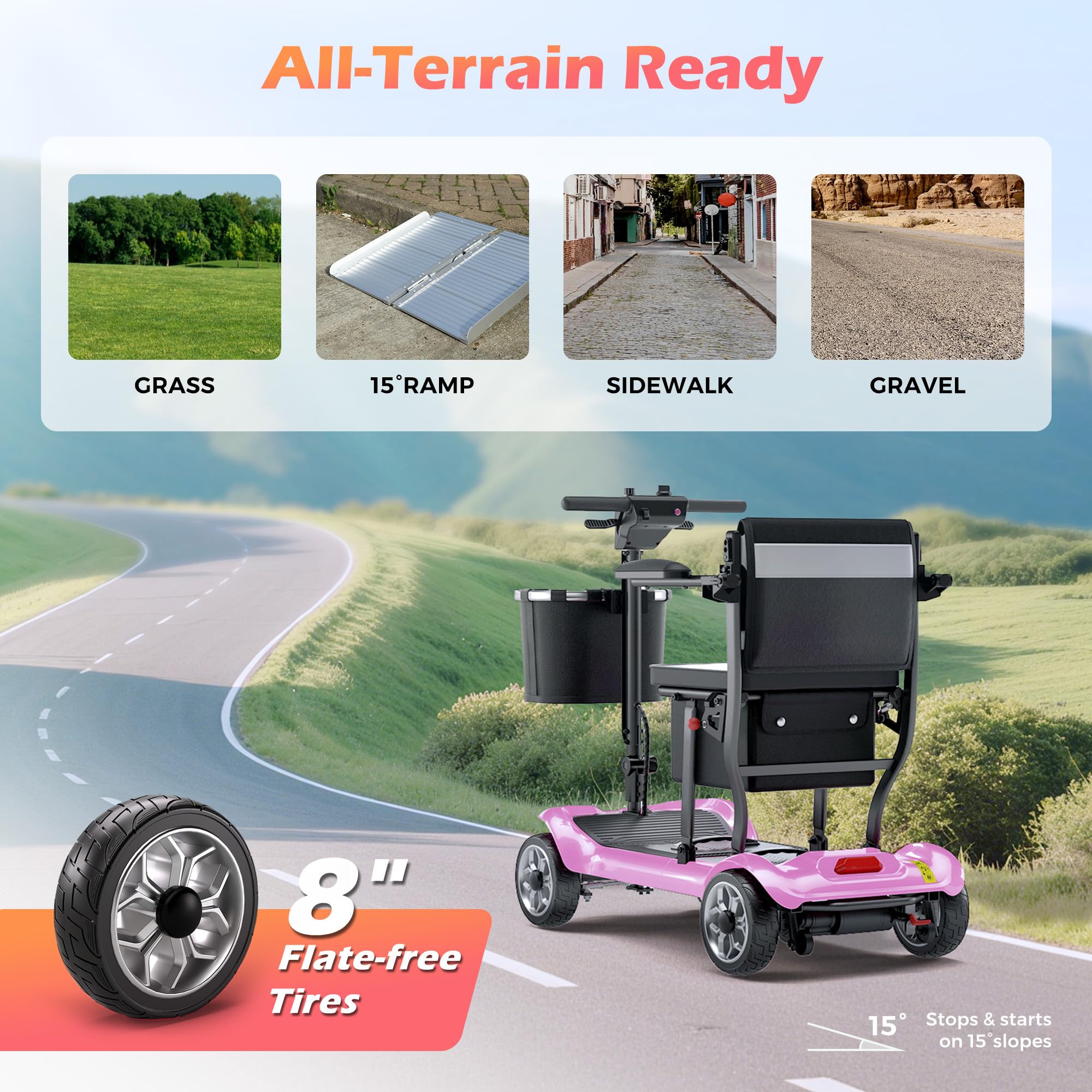 Lightweight Mobility Scooter for Seniors & Adults - Cruise & Airport Approved, 43lb Foldable Portable Motorized Scooters with Removable Lithium Battery for 12.4 Miles Travel, 300lb Capacity, Red