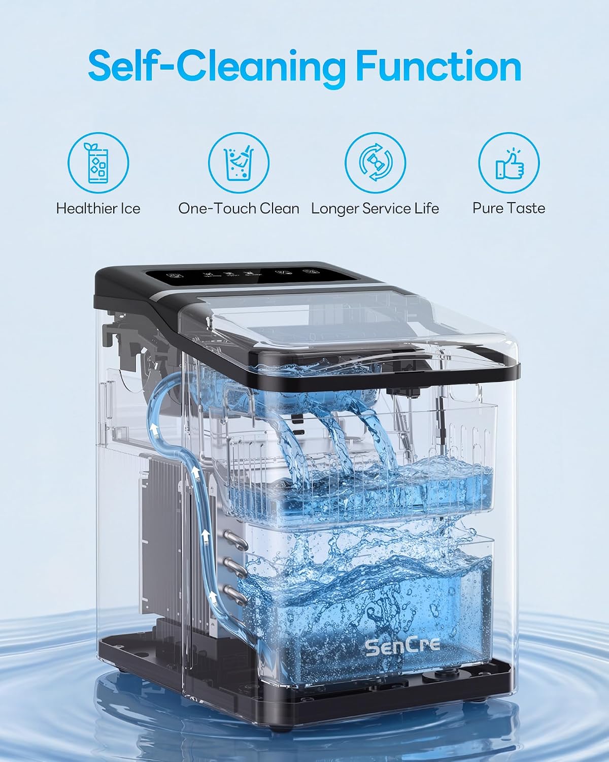 Ice Makers Countertop, 26.5Lbs/24H Ice Machine with 2 Sizes Bullet Ice, 9 Ice Cubes Release in 6 Mins, Self-Cleaning Portable Ice Maker with Ice Scoop and Basket for Home Kitchen Office Bar RV