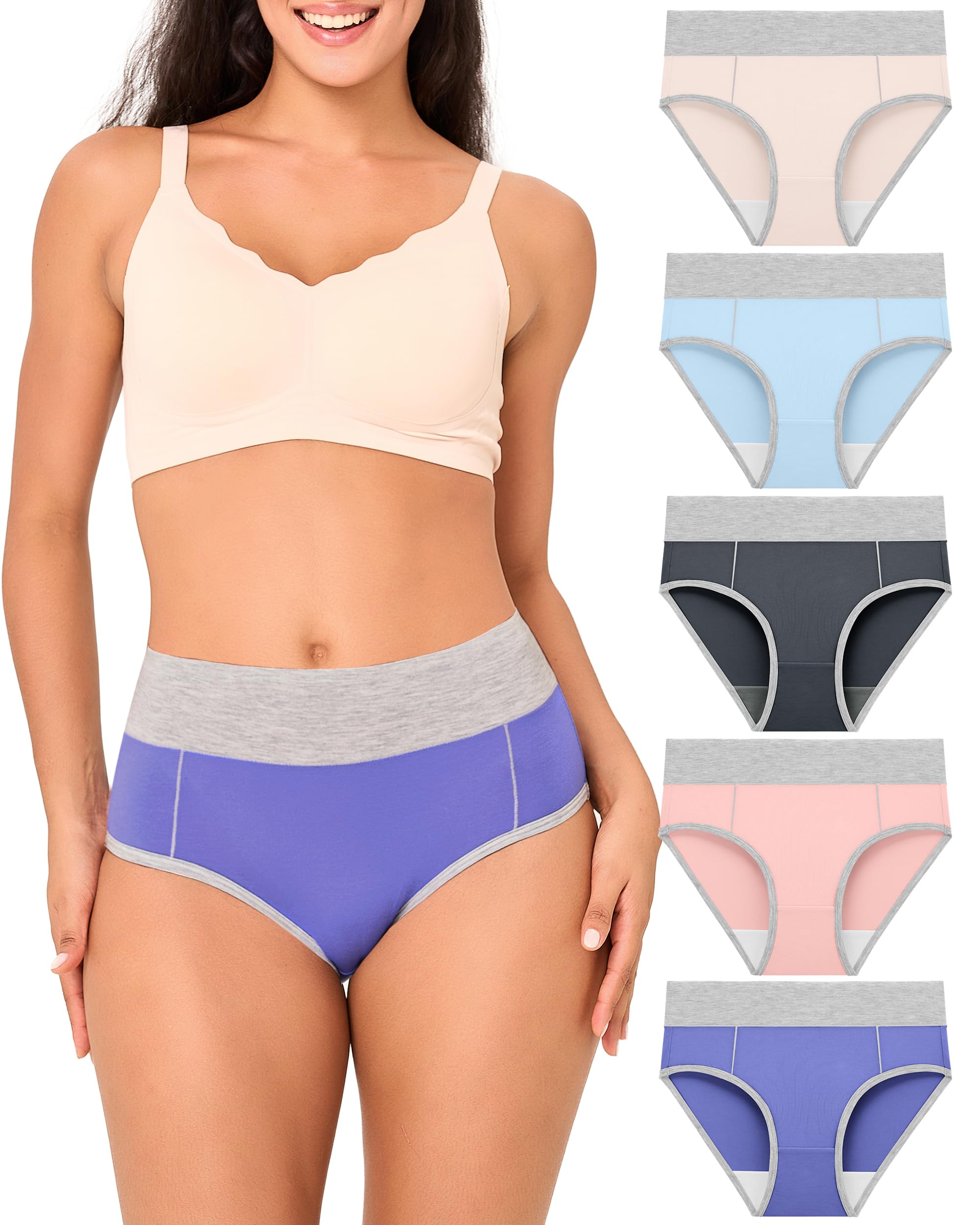 BAMBOO COOL Women's Underwear High Waisted Briefs Full Coverage Soft and Breathable Panties, 5-Pack