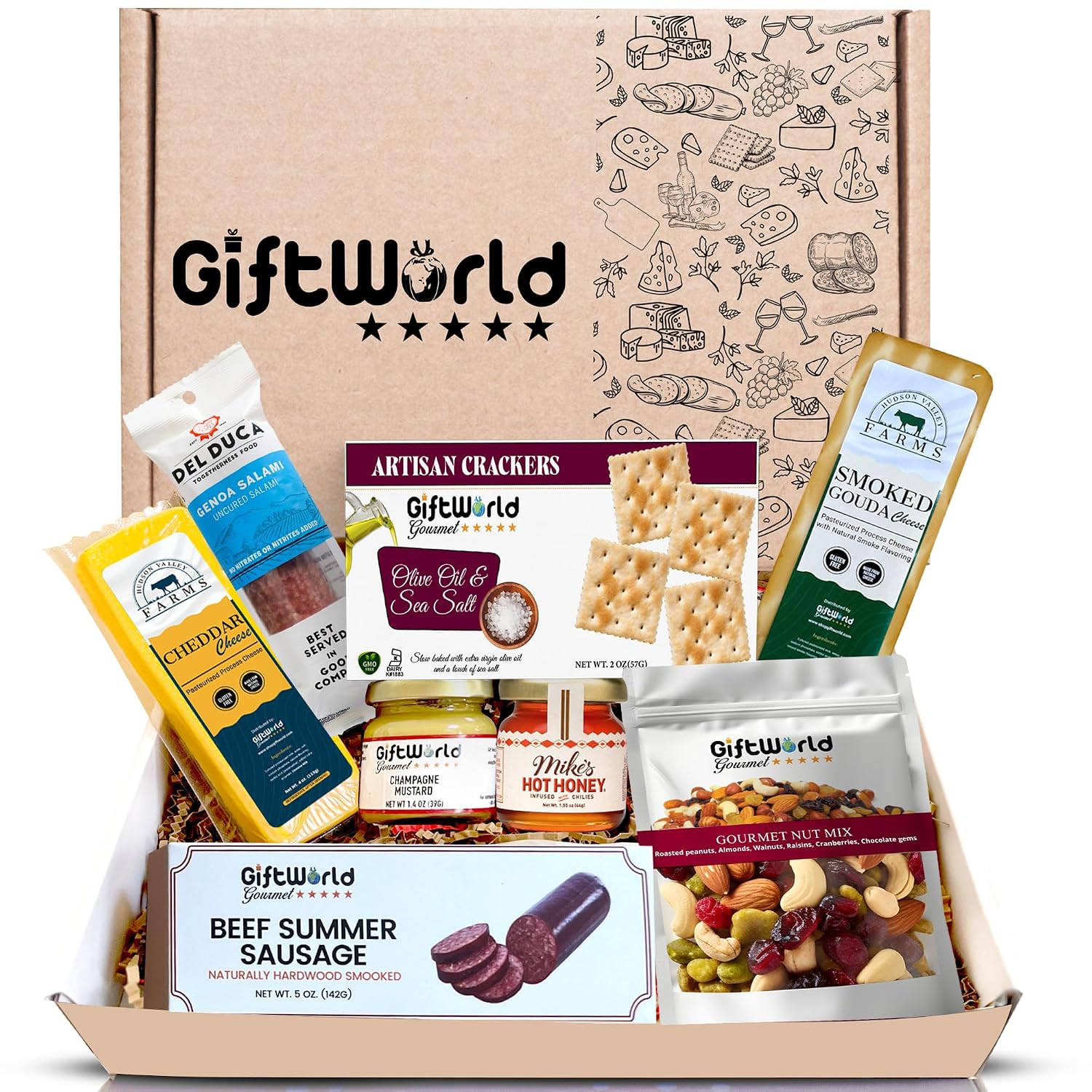 Charcuterie Meat and Cheese Gift Basket, Charcuterie Board Food Items, Food Gifts for Men, Meat Sampler For Men, Tailgating, Business, Congratulations, Care Packages, Thanksgiving and Christmas Gift (8-item Bundle)