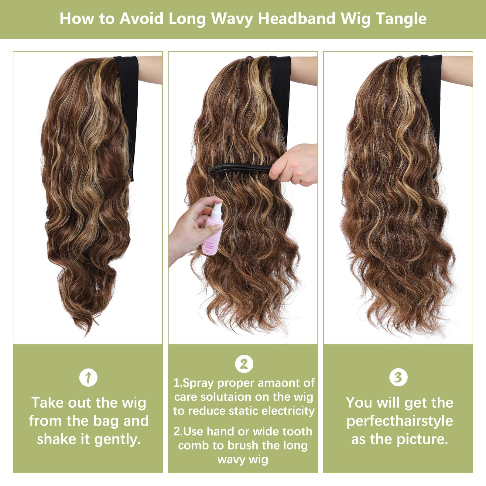 Long Wavy Headband Wig for Women Black Wigs with Brown Blonde Highlight 200% Denisty Headband Wigs Put On and Go Glueless Wig Long Synthetic Wig for Women Party Daliy Use