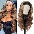 Long Wavy Headband Wig for Women Black Wigs with Brown Blonde Highlight 200% Denisty Headband Wigs Put On and Go Glueless Wig Long Synthetic Wig for Women Party Daliy Use