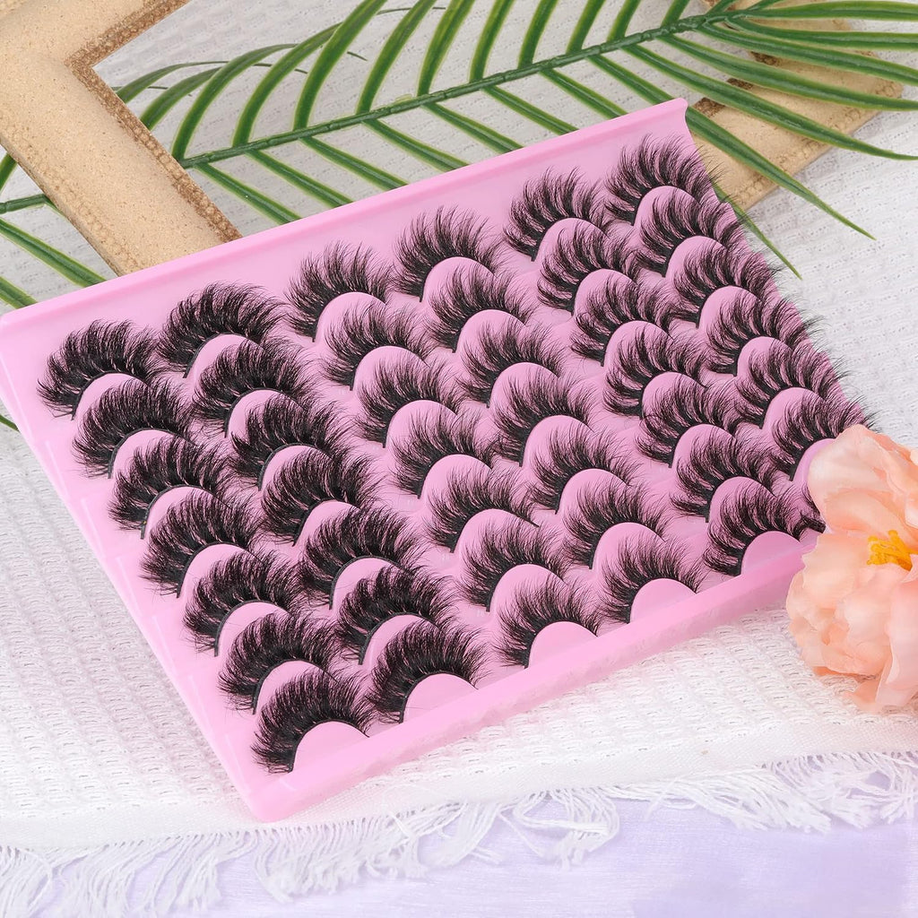 Mink Lashes Fluffy False Eyelashes Natural Look 14-17mm Cat Eye Lashes Pack, 5D Wispy Curly Fake Lashes by TNFVLONEINS - 21 Pairs 3 Styles