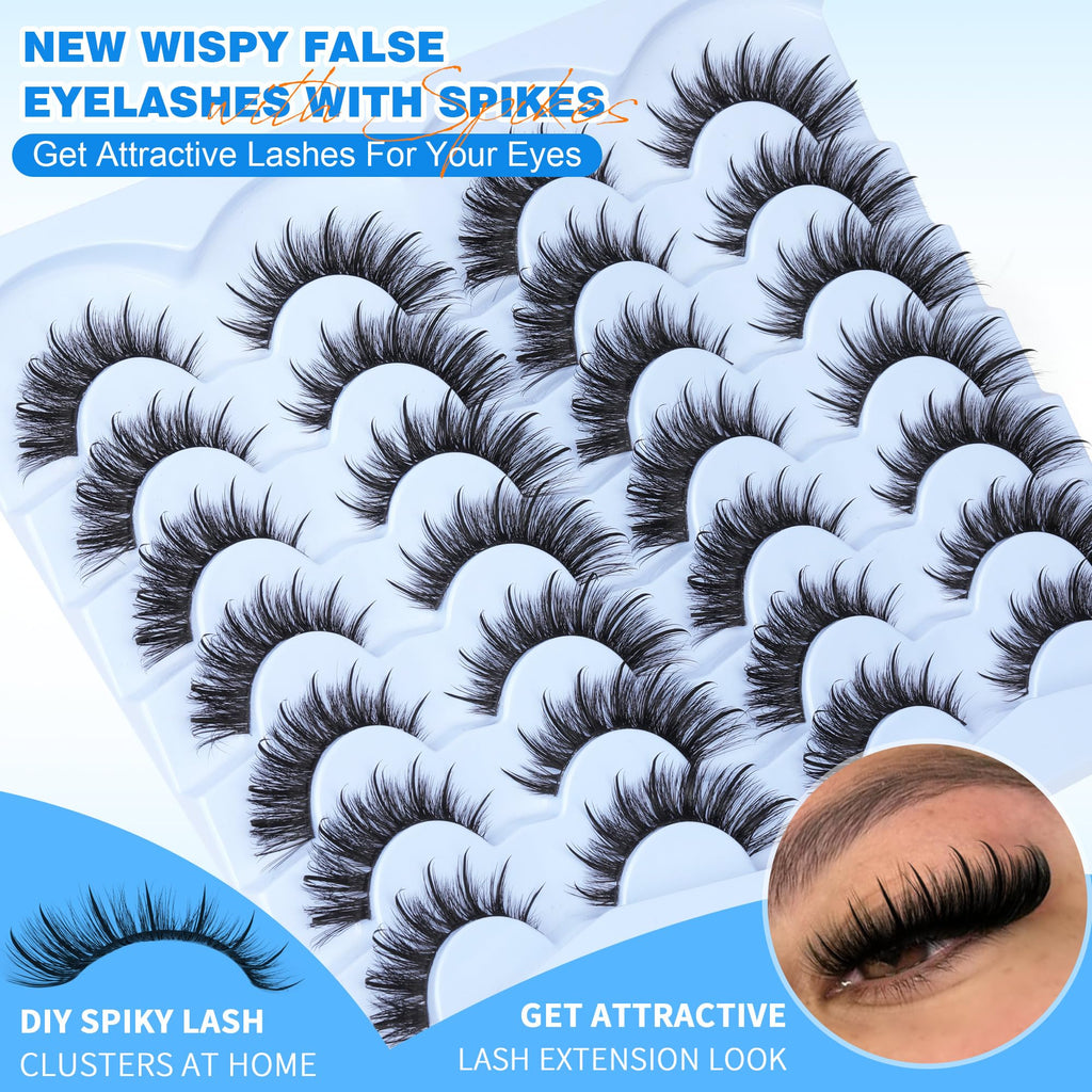 Mink Lashes Fluffy False Eyelashes Natural Look 14-17mm Cat Eye Lashes Pack, 5D Wispy Curly Fake Lashes by TNFVLONEINS - 21 Pairs 3 Styles