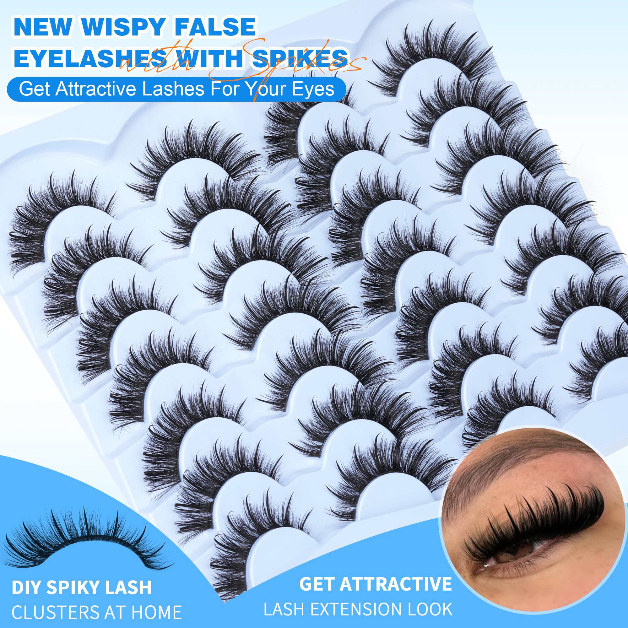 Mink Lashes Fluffy False Eyelashes Natural Look 14-17mm Cat Eye Lashes Pack, 5D Wispy Curly Fake Lashes by TNFVLONEINS - 21 Pairs 3 Styles