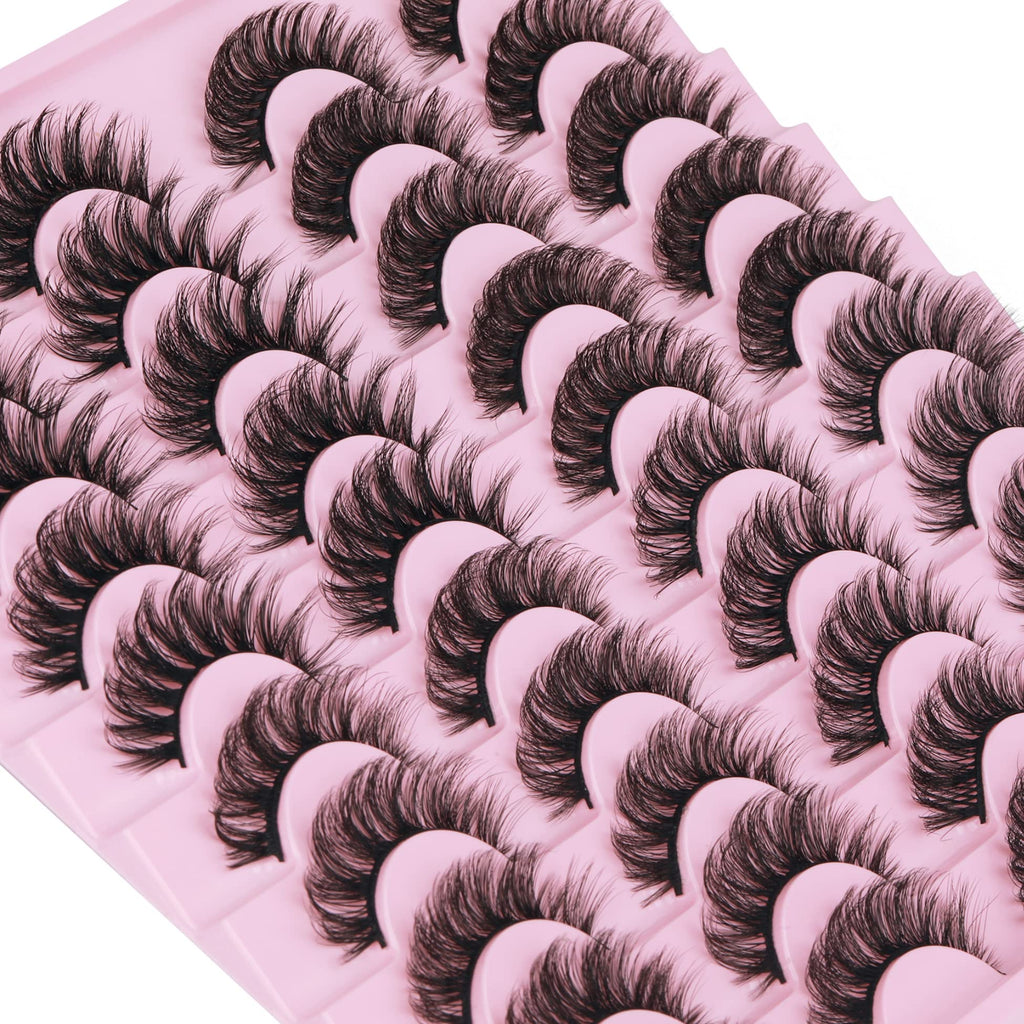 Mink Lashes Fluffy False Eyelashes Natural Look 14-17mm Cat Eye Lashes Pack, 5D Wispy Curly Fake Lashes by TNFVLONEINS - 21 Pairs 3 Styles