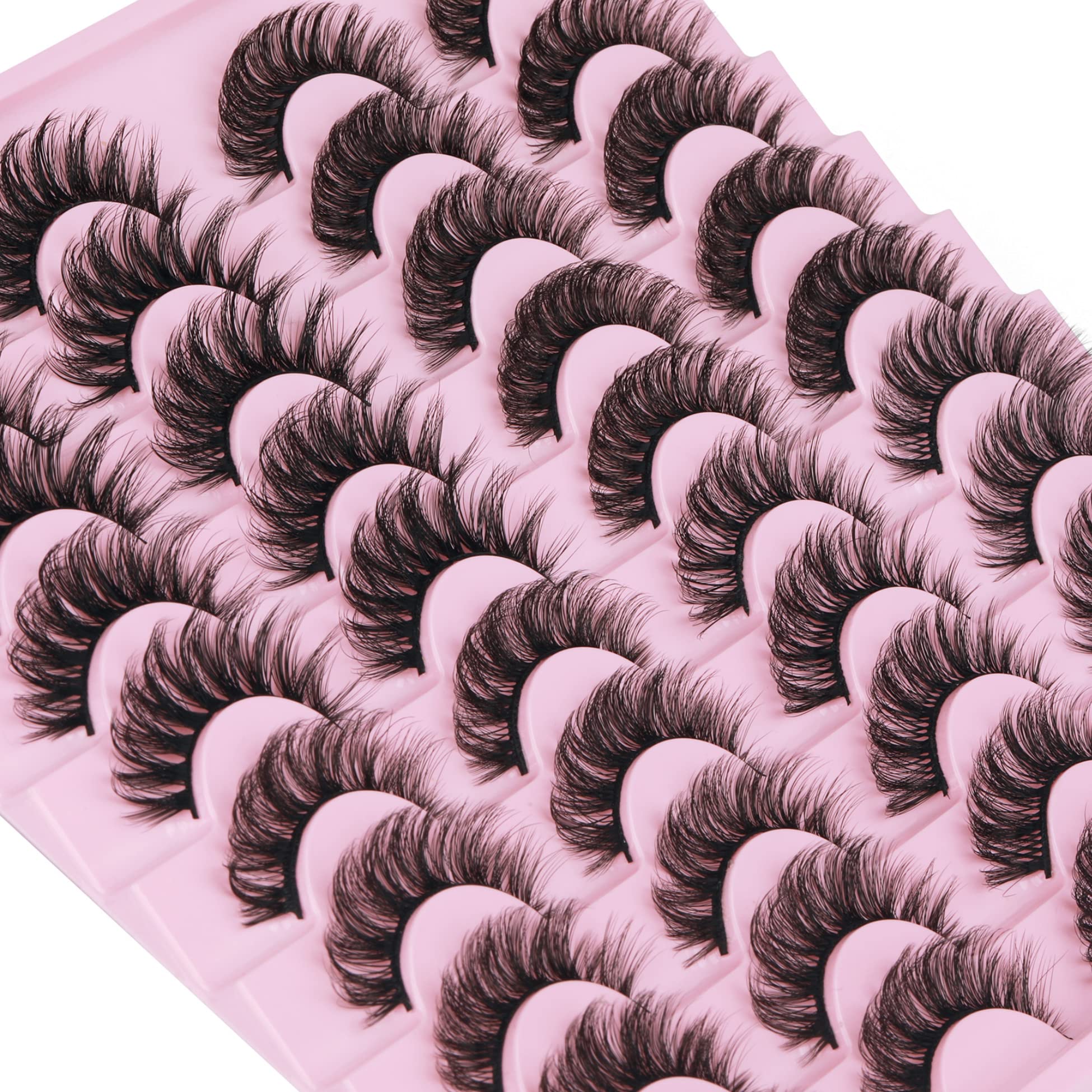 Mink Lashes Fluffy False Eyelashes Natural Look 14-17mm Cat Eye Lashes Pack, 5D Wispy Curly Fake Lashes by TNFVLONEINS - 21 Pairs 3 Styles