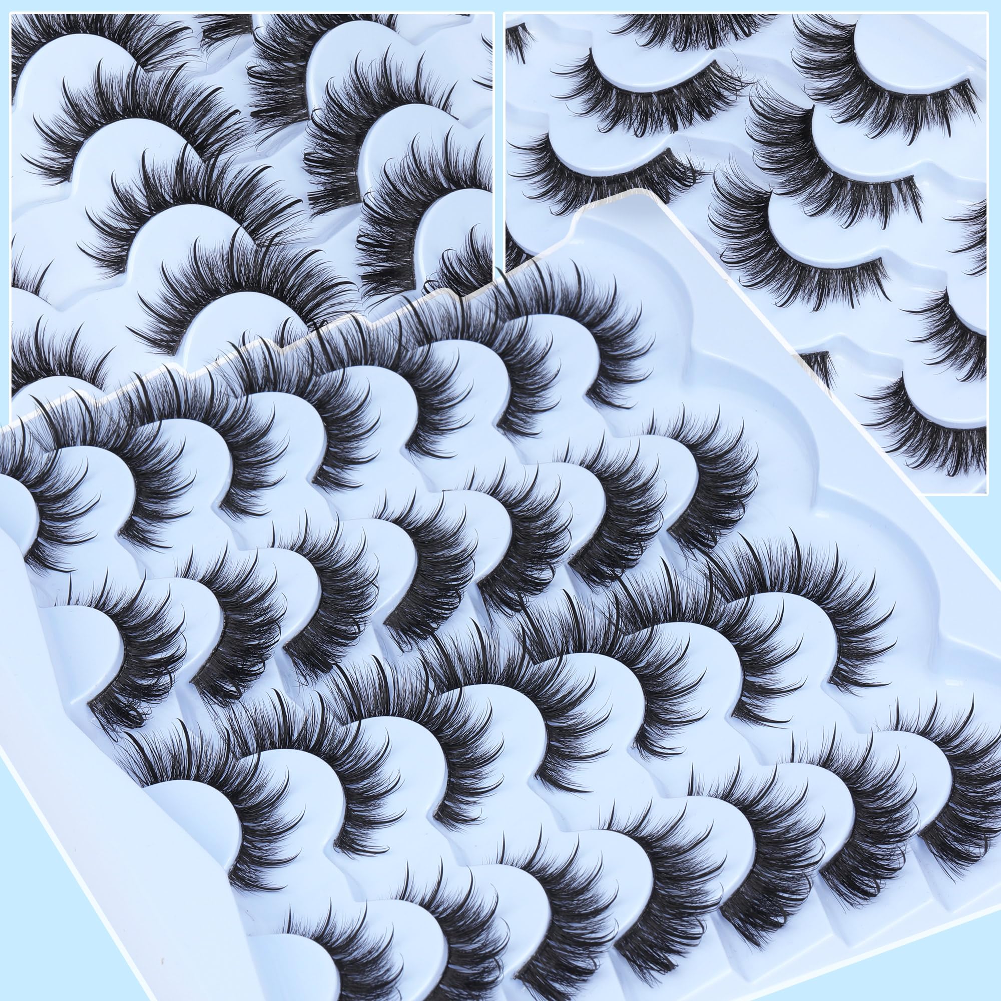 Mink Lashes Fluffy False Eyelashes Natural Look 14-17mm Cat Eye Lashes Pack, 5D Wispy Curly Fake Lashes by TNFVLONEINS - 21 Pairs 3 Styles